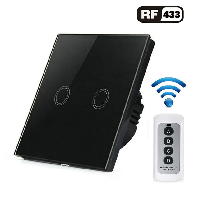 Black 2 open ЕС/Великобритания Стандартный 1/2/3 RF433 дистанционного Управление настенный выключатель, Беспроводной умный светильник переключатели, Стекло Панель сенсорный выключатель AC 110 V-220 V - Цвет: Black 2 open