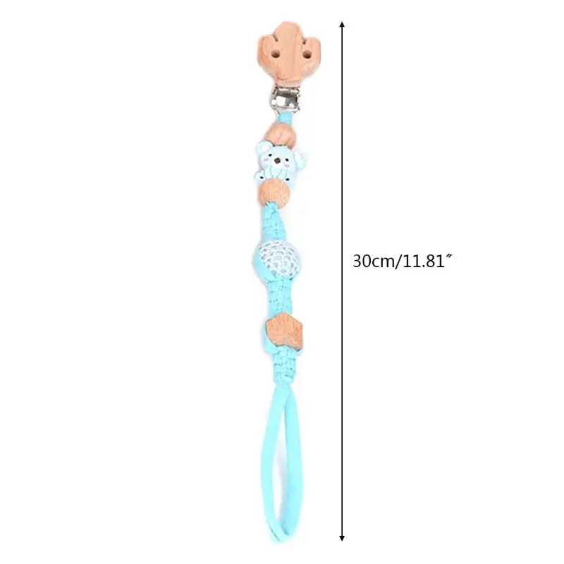

OOTDTY Baby Wood Pacifier Clip Chain Handmade Woven Nipple Holder Infant Teether Soother Leash Strap Toys Shower Gifts