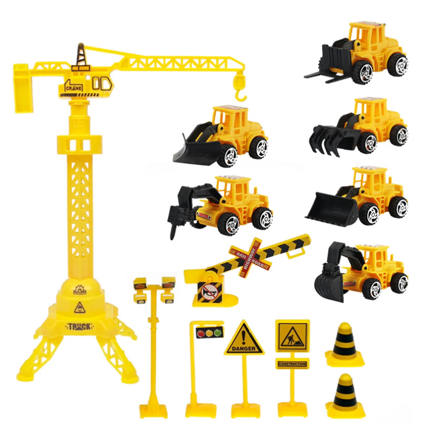 14pcs Mini Construction Vehicle Toys Set with 6 Trucks 7 Traffic Sign 1 Hanging Tower Toy Cars Play Sets for Kids 14Pcs |