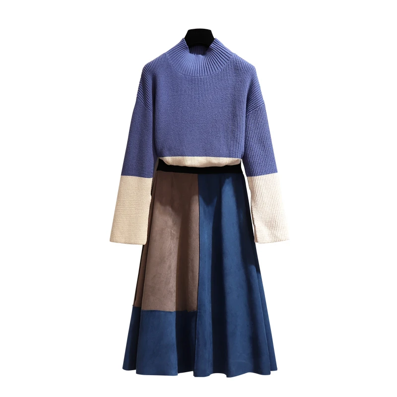 Женский осенне зимний Трикотажный костюм с высоким воротником и