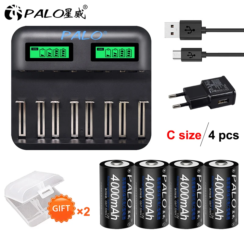 PALO 100% оригинальный 1 2 v Nimh C размер аккумуляторной батареи 4000mah R14|Перезаряжаемые