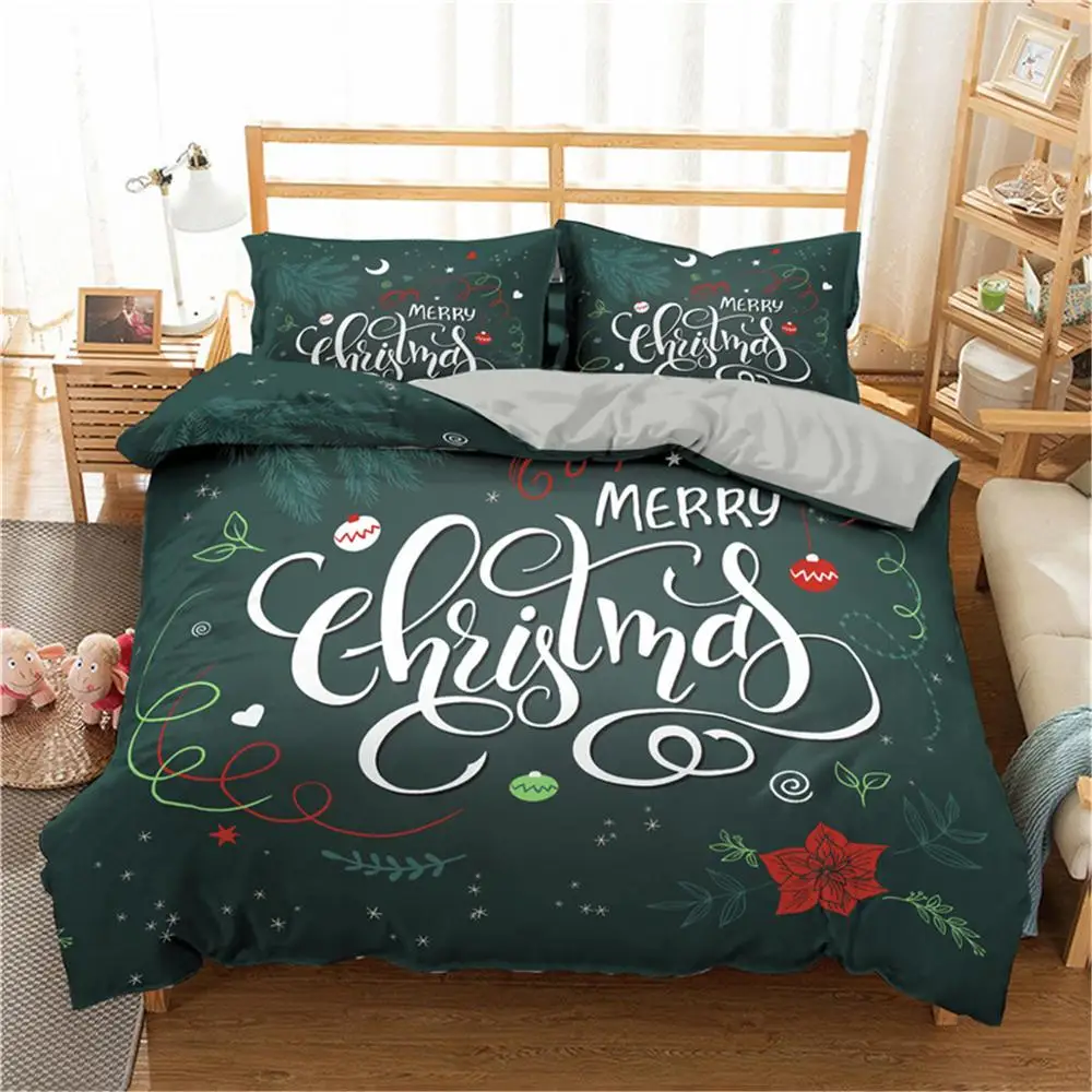 

Red Christmas Printed Bedding Set Duvet Cover Quilt Cover Pillowcase Queen Size Kawaii Bedding Set