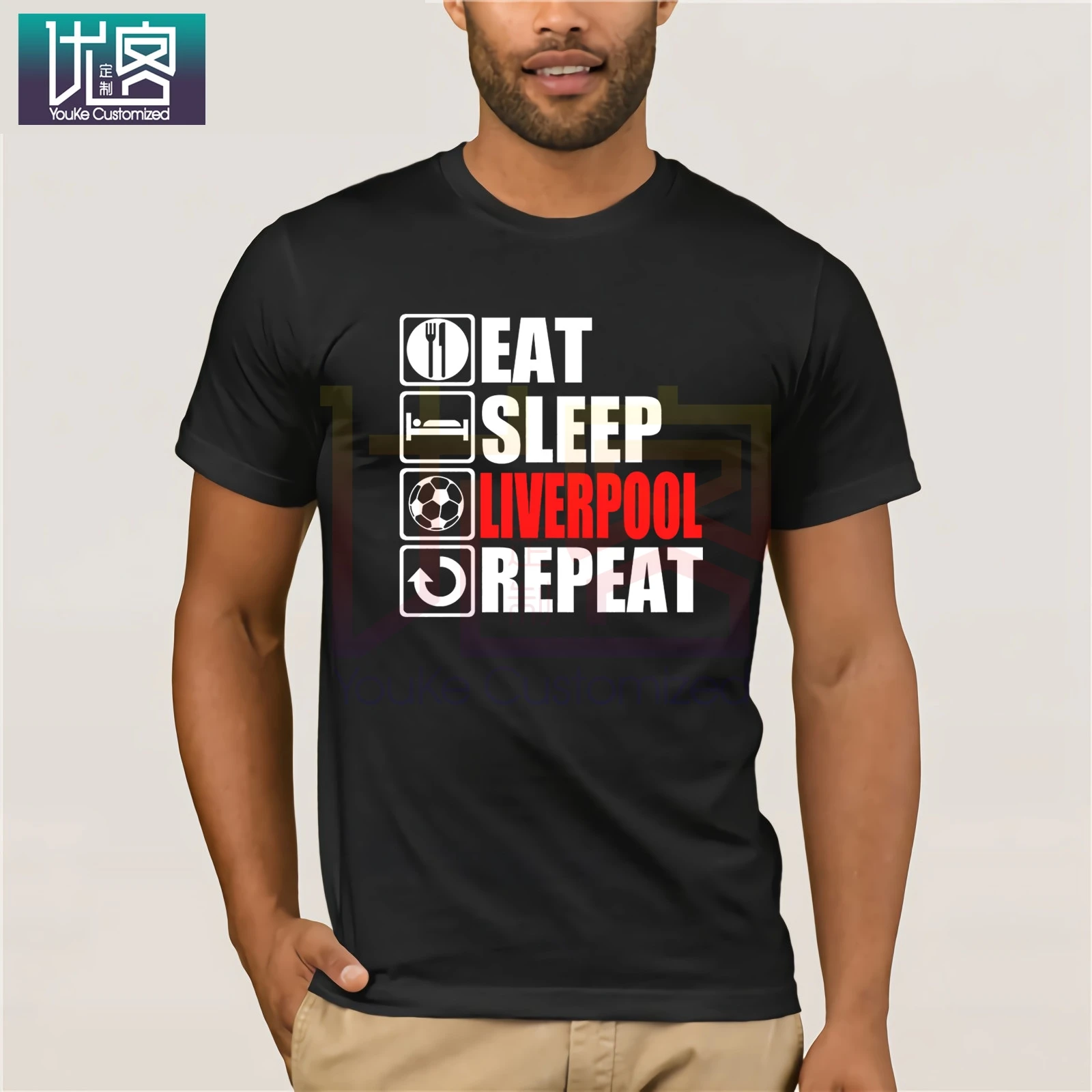 Футболка с надписью Eat Sleep Ливерпуль забавный Топ для футбола рождественским