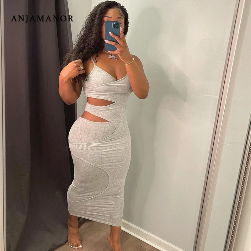 

Женское длинное облегающее платье anjahome, сексуальное однотонное платье на бретелях с вырезами, лето 2021