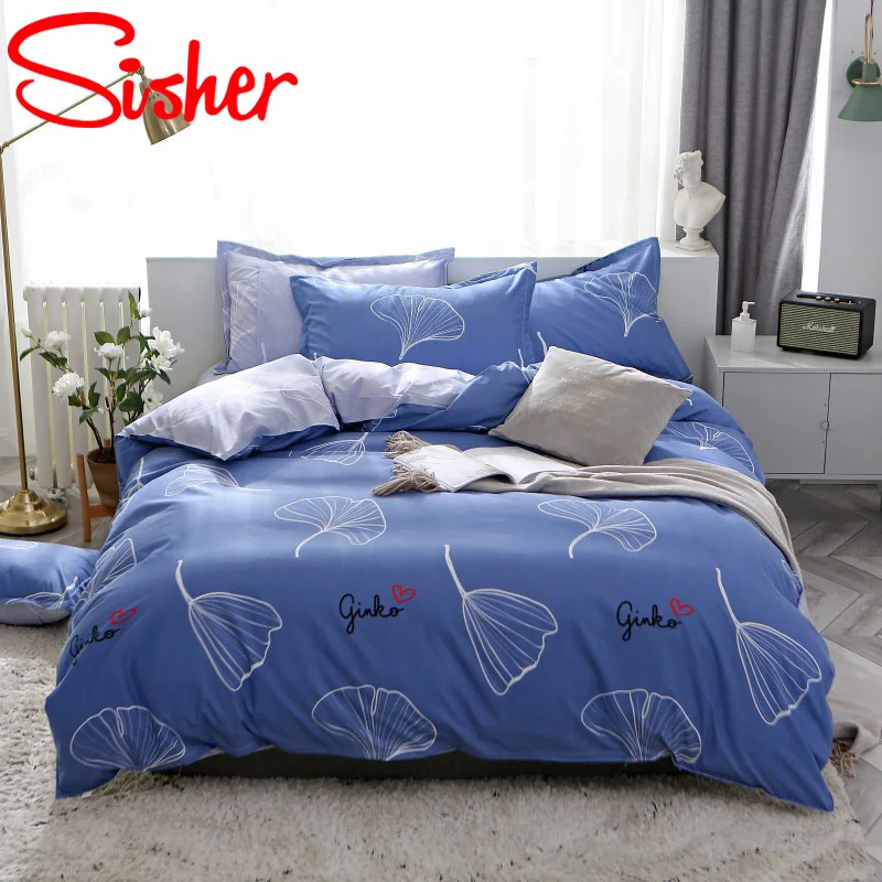 Постельное белье с принтом в виде синих листьев современный Короткий Комплект