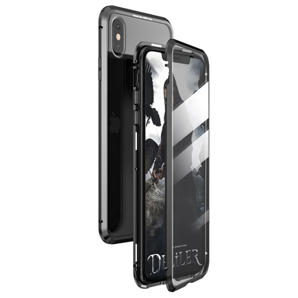Магнитное закаленное стекло чехол для iPhone 11 Pro X XS MAX XR 8 7 металлический бампер Магнитный чехол для samsung Galaxy Note 10 S10 Plus - Цвет: Black