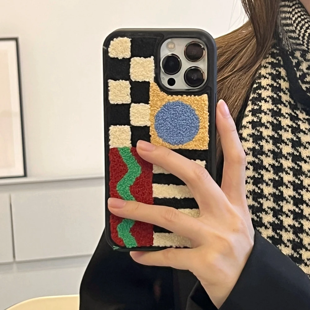 Модный плюшевый чехол с вышивкой для телефона iPhone 12 11 13 Pro Max X XR XS 7 8 Plus мультяшный