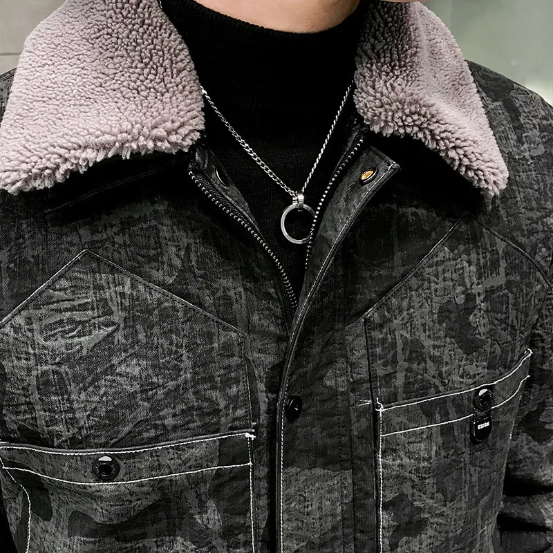 Зимняя одежда утепленная кожаная мужская Свободное пальто куртка с меховым