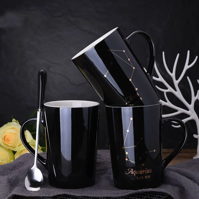 Креативная керамическая кружка для воды с 12 созвездиями дома черная Золотая со