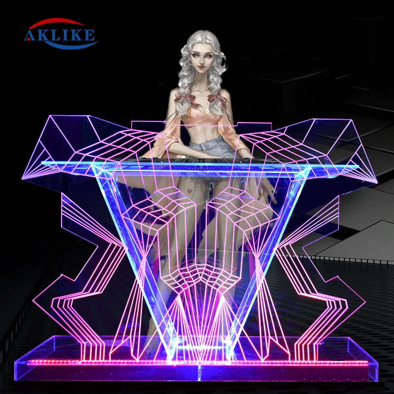 

Cabina Table Dj Lights Stand Podium Customized Logo Aklike Video Dj Stand Facade Booth Dj Other Commercial Furniture Desk