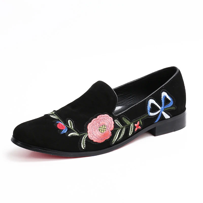 Christia Bella British Flowers Embroidery Suede Leather Men Loafers Fashion Party Dress Shoes Slip on Male Flats | Обувь
