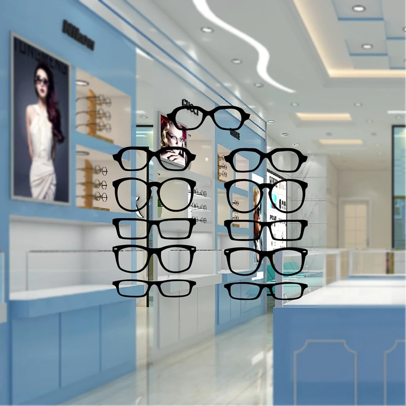 

WJWY Glasses Hipster Strip Wall Sticker Optical Shop Door Window Glass Art Decor Decals Removable Glasses Frames Wall Decoration