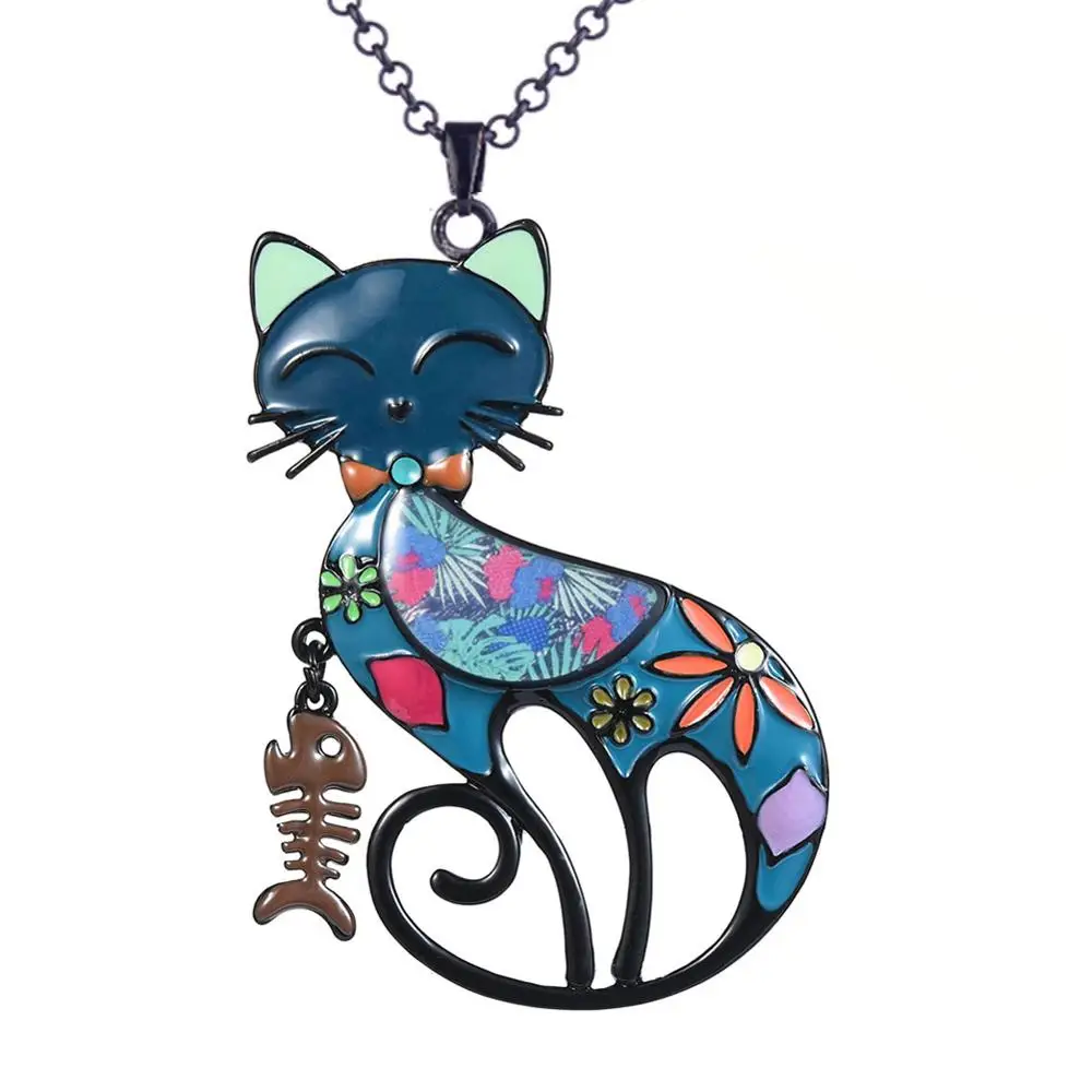 color1 D& Rui ювелирные изделия Горячая желтая эмаль Pet Cat Подвески ожерелье s для женщин украшения на шею ожерелье аксессуары оптом - Окраска металла: color1