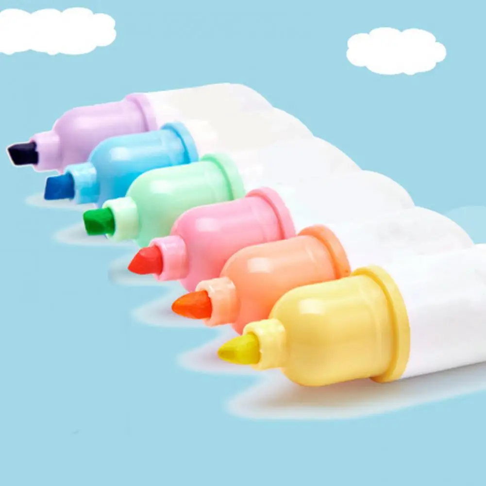 

6Pcs/Set Cute Capsule Shaped Highlighter Marker Pens Stationery Office Supplies