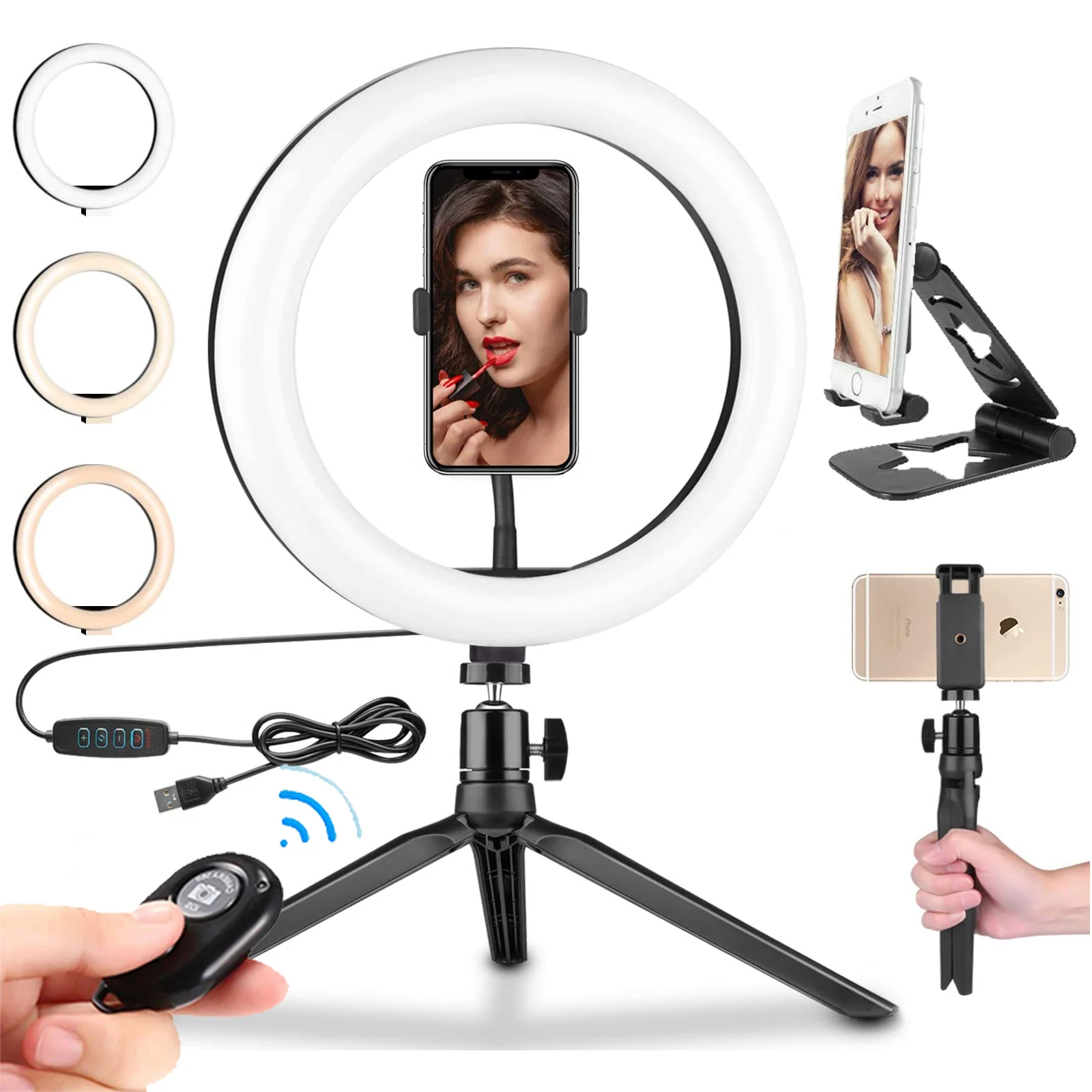 

Selfie 10" Photography Lamp Fill Ring Light LED Dimmable Ringlight Tripod Stand Phone Holder Makeup Live Vlog Streaming YouTube