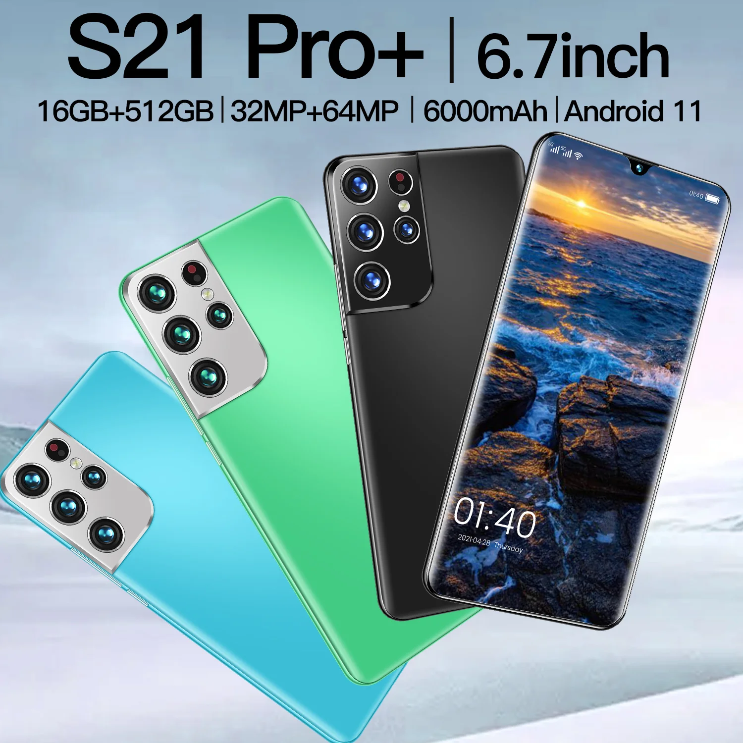 

2021 New Global Version S21 Pro+ Smartphone 16+512GB 6.6Inch 6000mAh Dual SIM Dual Standby Support Face ID 4G Android CellPhones