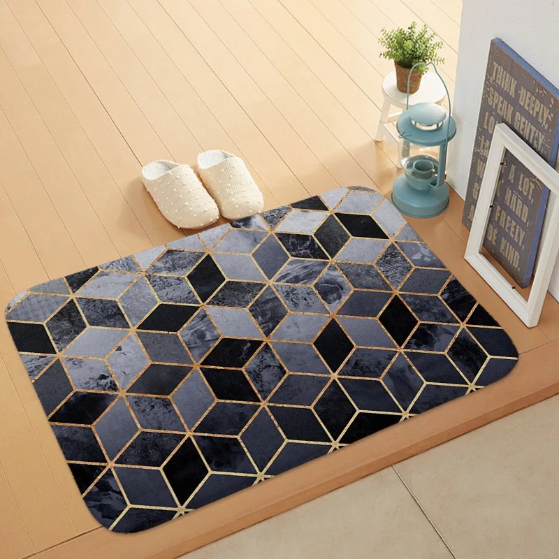 

Nordic Geometric Diamond Lattice Non-slip Floor Mat Coral Fleece Ins Carpet Living Room Bedroom Mat Entry Floor Mat Door Mat