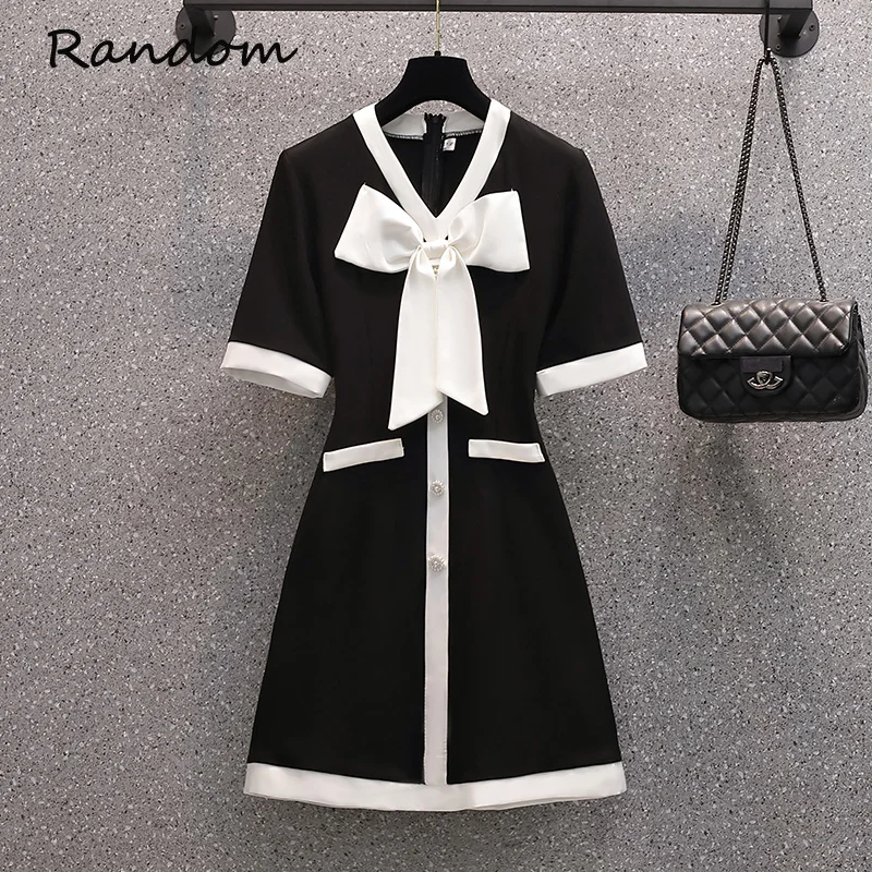 

Женское милое летнее платье размера плюс 4xl 2021, белое платье с бантом и V-образным вырезом, черное лоскутное платье с коротким рукавом и пугов...