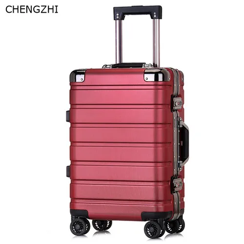wine red CHENGZHI, 20 дюймов, 24 дюйма, новинка, чемодан на колесиках, для мужчин, бизнес, для кабины, на колесиках, алюминиевая рама, для женщин, дорожная сумка - Цвет: wine red
