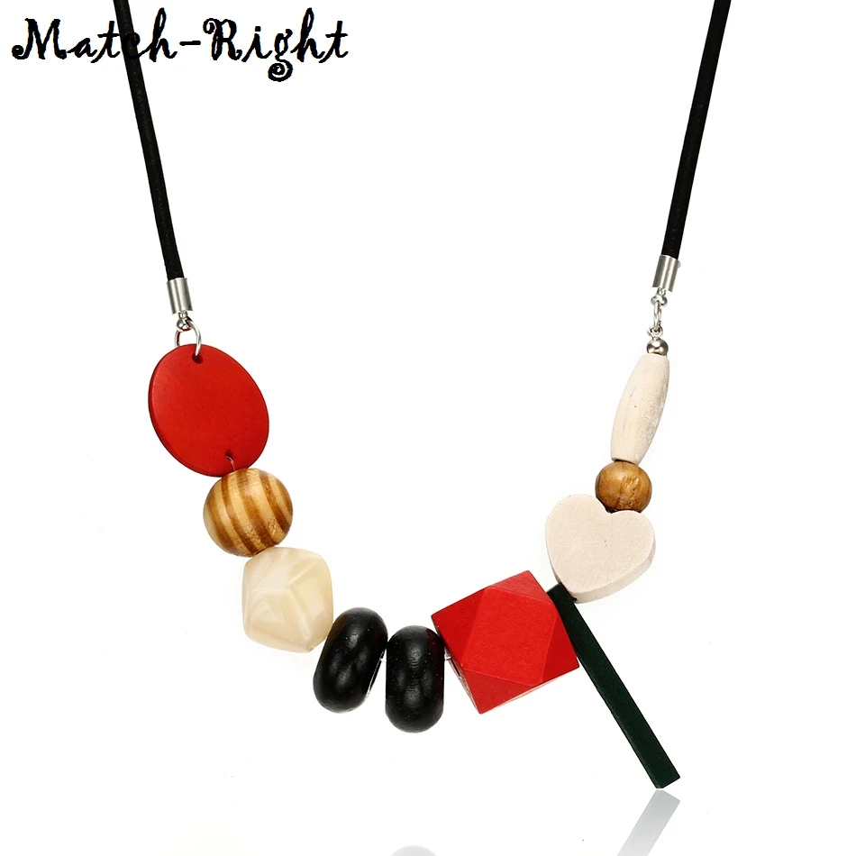 Женское геометрическое ожерелье из дерева с деревянными бусинами и Серьги