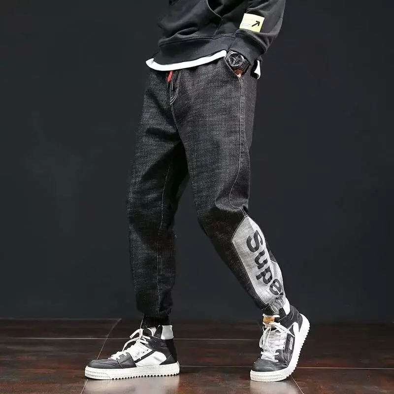 

2020 new trend men's slim calf Leggings youth sports casual pants elastic belt elastic pants