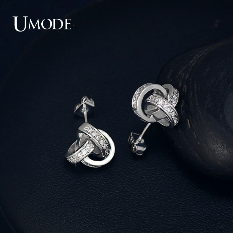 UMODE Серьги гвоздики в форме банта для влюбленных с покрытием из белого золота и