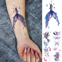 waterproof temporary tattoos stickers mermaid tail whale butterfly jellyfish fake tatoo arm hand men women glitter tattoo kids