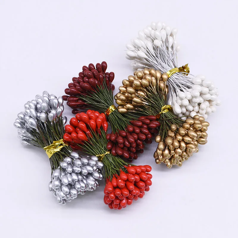 

50pcs 5mm Double Head Mini Pearl Pistil Floral Stamen Artificial Flowers for Wedding Cake Box Decoration Scrapbooking DIY Craft
