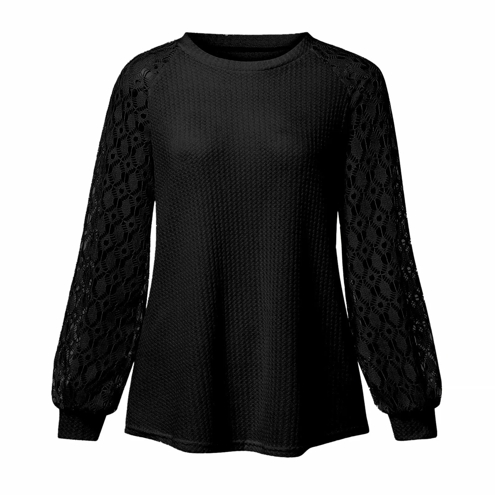 

Autumn Women Shirt O-neck Long-sleeved Clothes Lace Stitching Tops Women Shirt Clothing Vintage Women