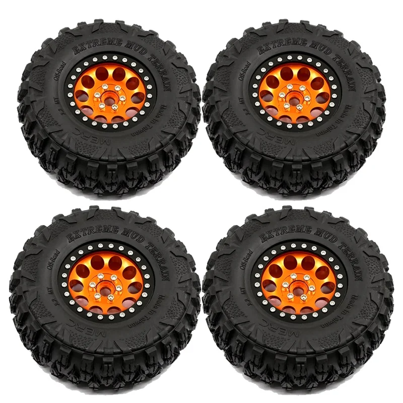 

4Pcs 2.2Inch Beadlock Wheel Rim Tires Set for 1/10 RC Crawler Car Axial SCX10 RR10 Wraith 90048 Traxxas TRX4