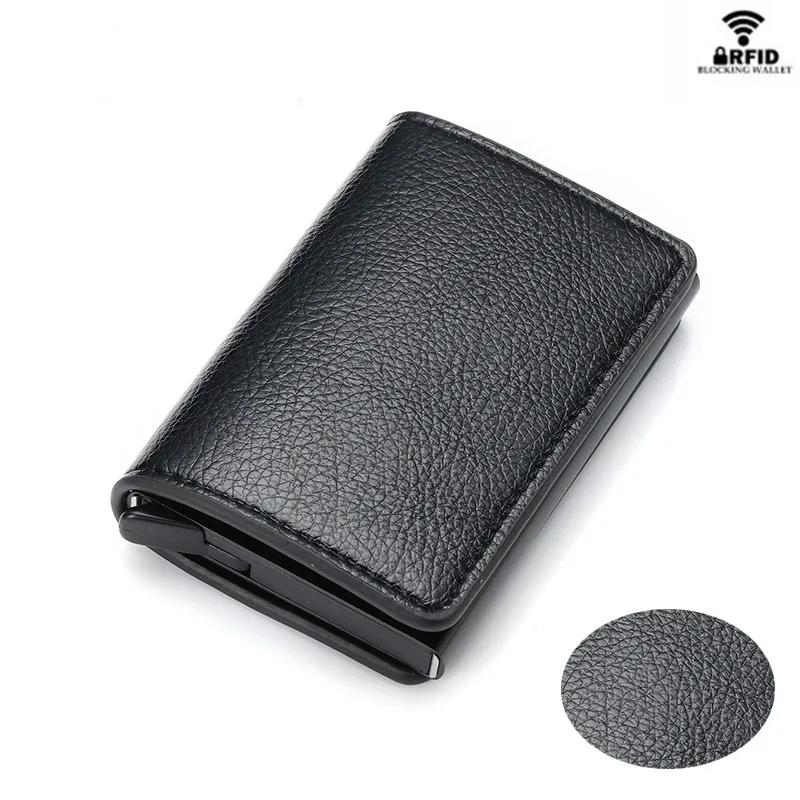 

YAMBUTO 2020 RFID Anti-theft Credit Card Holder Men Business Bank ID Holder Metal Aluminium PU Leather Card Case for Travel