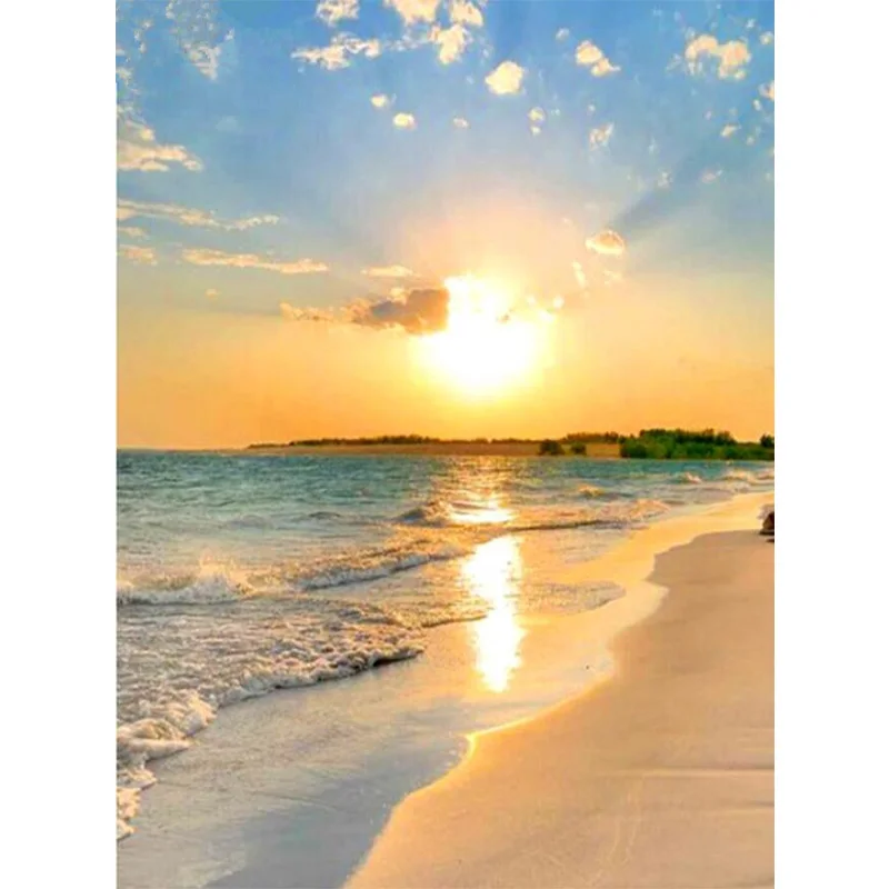 Алмазная 5d-картина закат на пляже мозаика из круглых/квадратных страз 3D