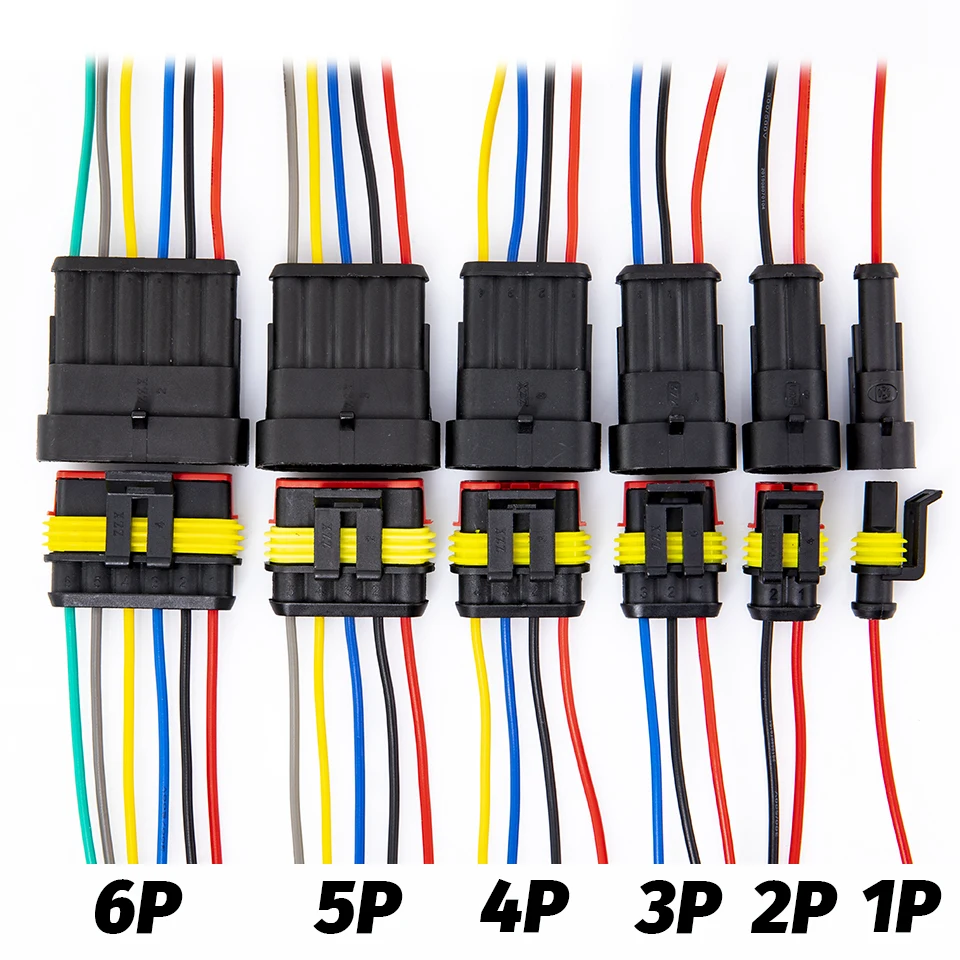 

1set AMP 1P 2P 3P 4P 5P 6P Way Waterproof Electrical Auto Connector Male Female Plug with Wire Cable harness for Car Motorcycle