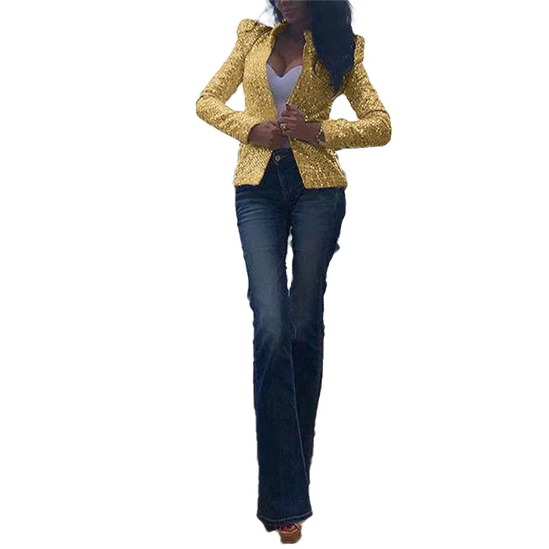 

Chic Sequined Women Gold Silver Jackets Winter Fall Spring Cardigan Female Retro OL Suits Coat Feminino Street Outerwear 2020