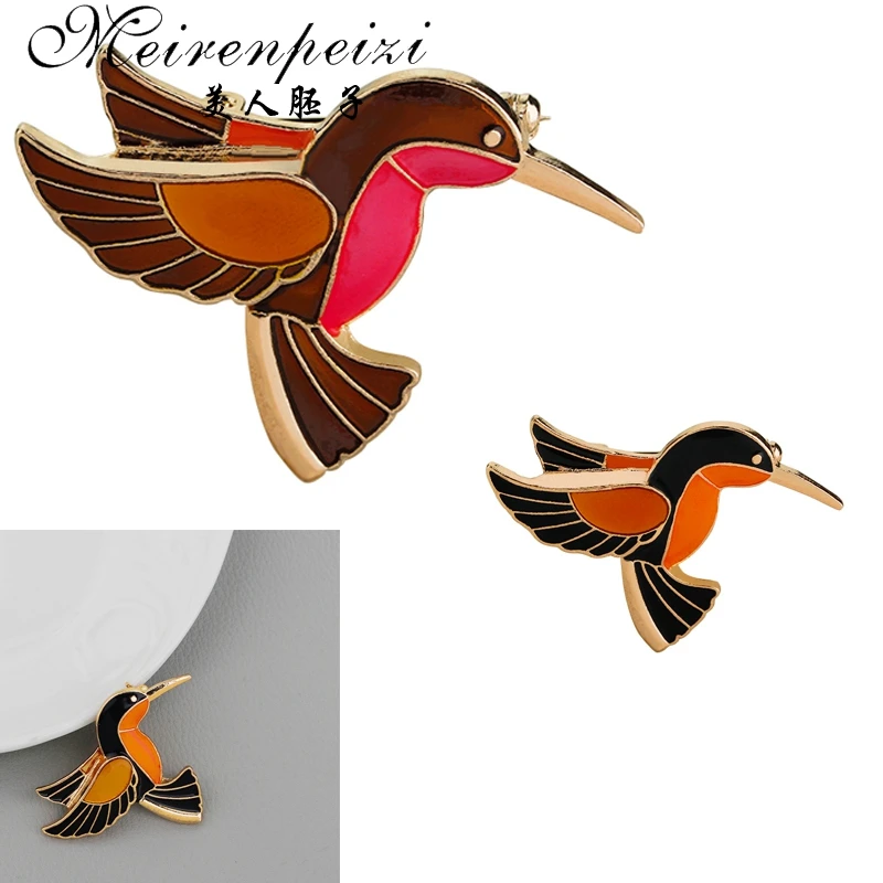 Эмалированная брошка в виде птицы ручная работа Винтажная заколка для птиц