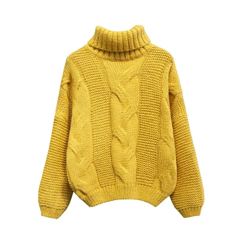 

Autumn Winter Fashion Long Sleeve Pull Femme Short Sweater Women Knitted Turtleneck Pullovers Casual Soft Jumper