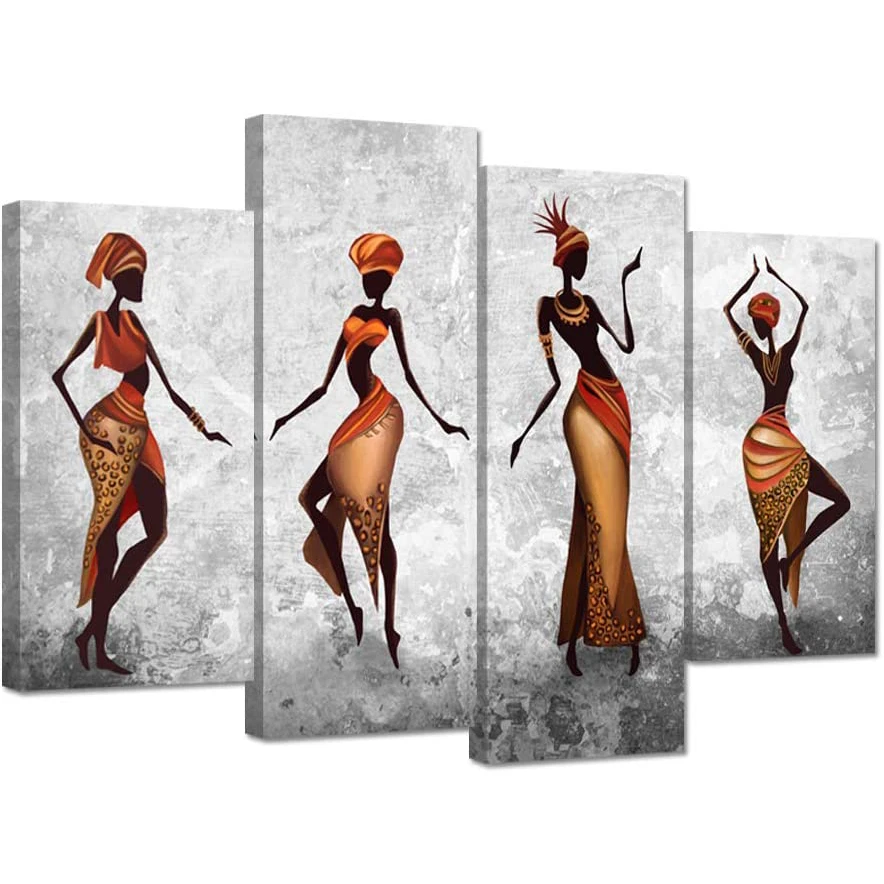

No Framed 4 Pcs American Woman Dancing Girl Wall Art Canvas Posters Pictures Paintings Home Decor for Living Room Decoration