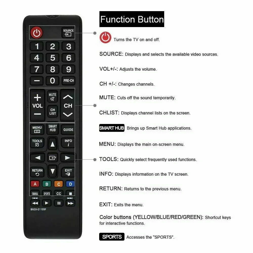 

Universal TV Remote Control BN5901199F BN59-01199F For for Samsung LED LCD HDTV Smart TV Replacement Remote Controller
