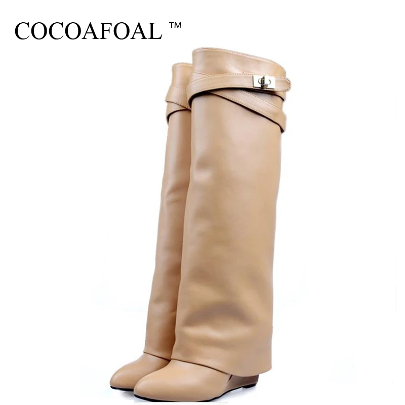 COCOAFOAL женские сапоги до колена сезон осень зима из натуральной кожи на танкетке