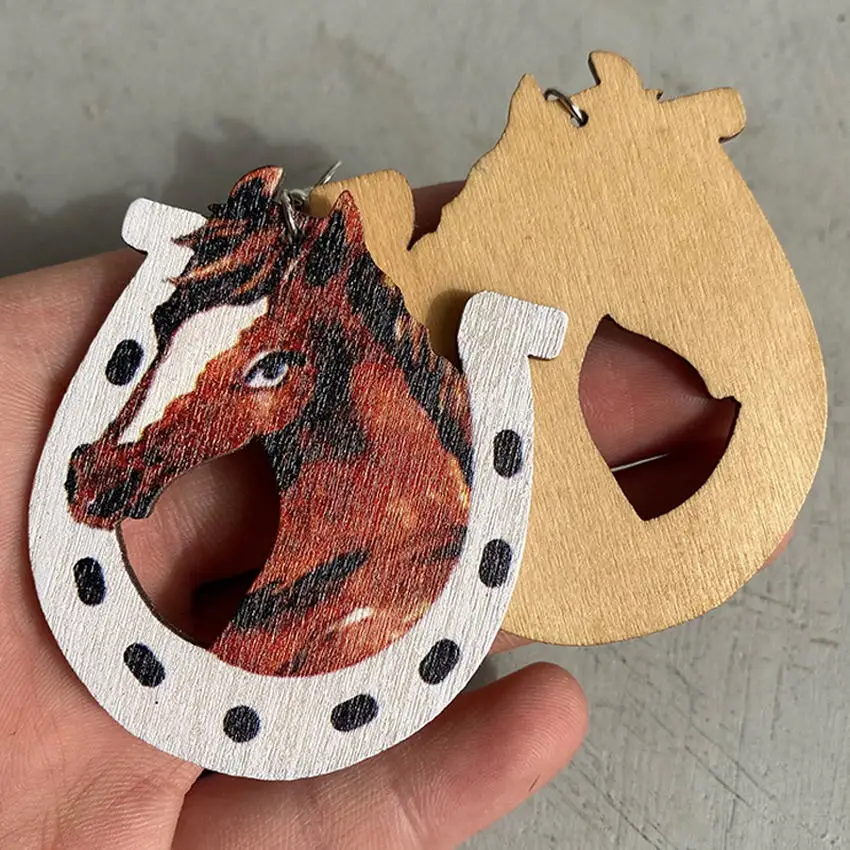 Лидер продаж деревянные висячие серьги в форме подковы подсолнуха кактуса