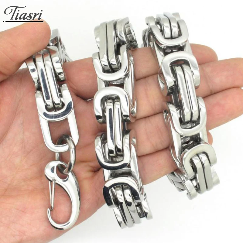 

Tiasri 12mm Heavy Men's Necklace Silver Color Byzantine Choker Stainless Steel Jewelry Accessories Steampunk Style Hip Hop Chain