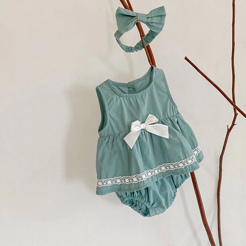 

New Arrival Summer Infant Clothes Fashion Bowknot Vest Lace Dress Baby Girl One-Piece Romper