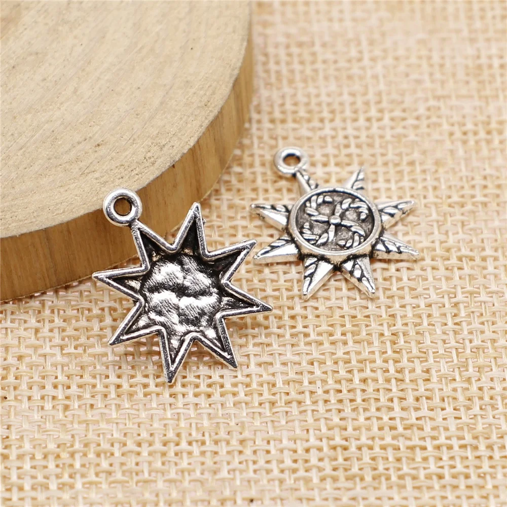 

Vintage Jewelry For Women 10pcs 23x18mm Antique Silver Color Sun Charms