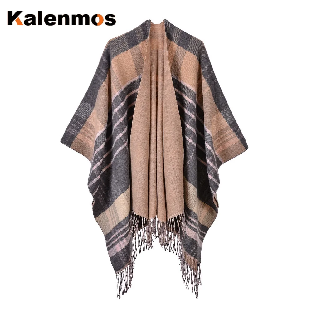 Пончо и шарф Женская клетчатая искусственная кашемировая накидка с винтовым