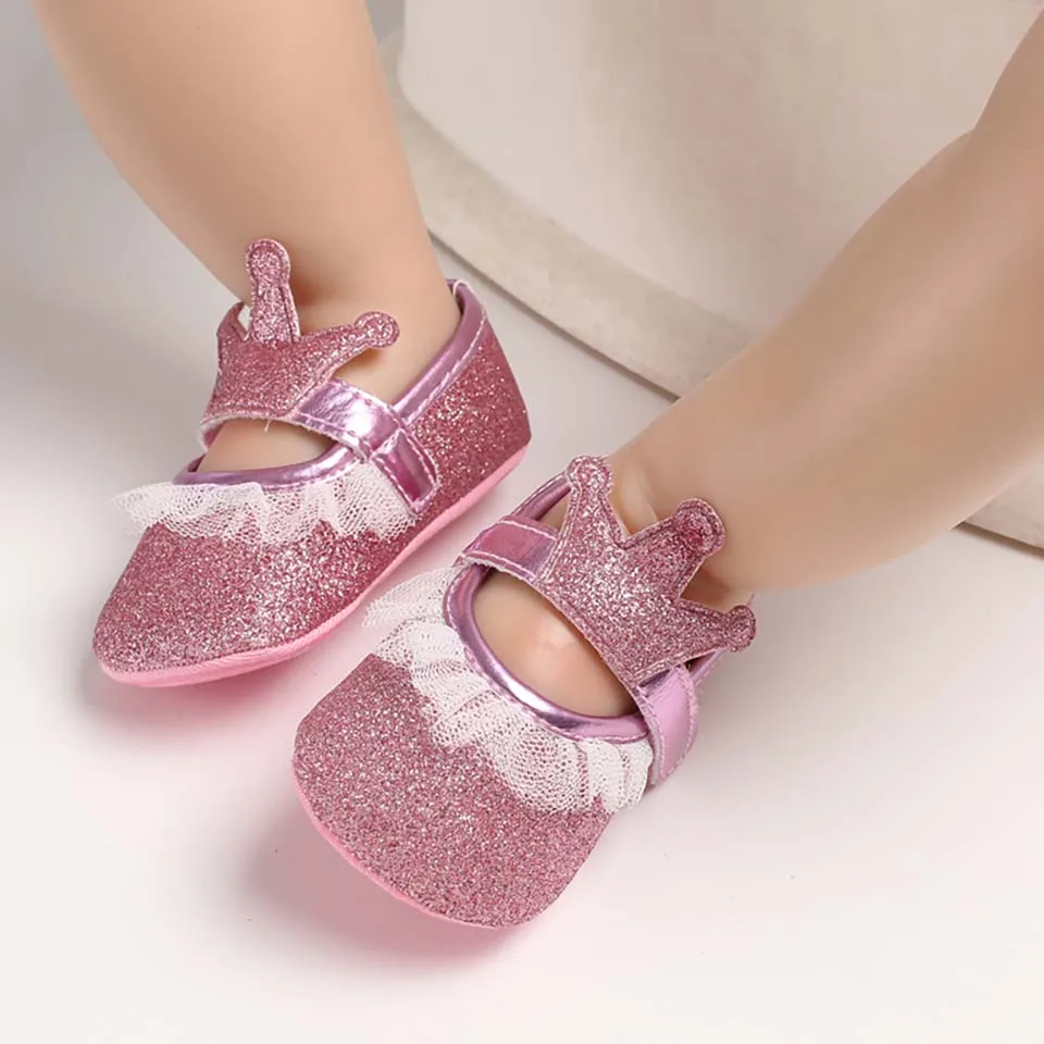 

New Baby Girl Shoes Lace PU Leather Princess Baby Crown Shoes First Walkers Newborn Moccasins For Girls Toddler Crib Shoe Infant