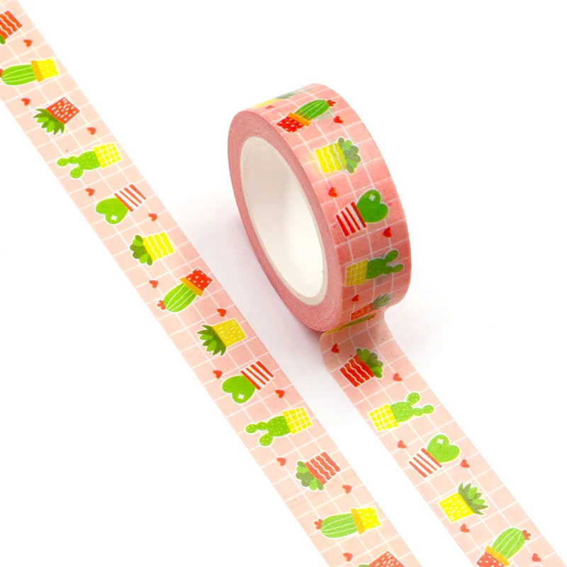 

1PC 15MM*10M Succulent Plants Designs Washi Tape Wide Sticky Adhesive Tape Scrapbooking Album DIY Decorative Paper Tape