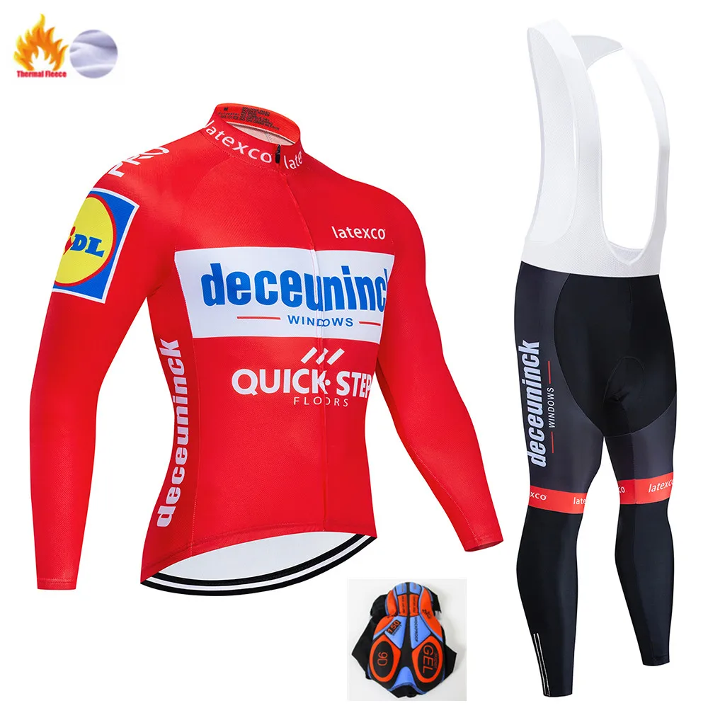 Winter Cycling Suit Pro Team QUICK STEP Велоспорт Джерси 9D нагрудник набор Бельгийская велосипедная одежда мужская зимняя теплая флисовая велосипедная Одежда для велоспорта - Цвет: Winter Cycling Suit