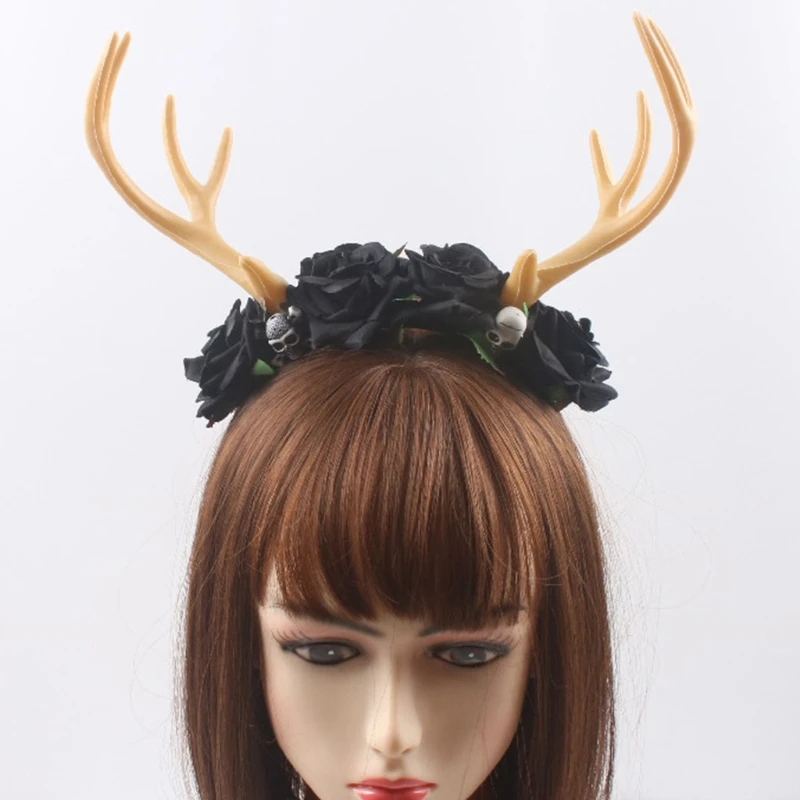 

Halloween Hair Hoop Antler Headband Gothic Flower Skull Headdress Deer Horn Headbands Cosplay Hair Accessories