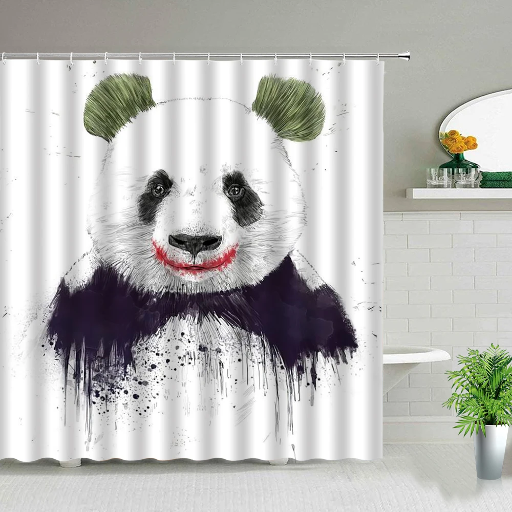 

Bathroom Decor Shower Curtains China Panda Lovely Animal Print Waterproof Fabric Background Wall Decoration Cloth Curtain Set