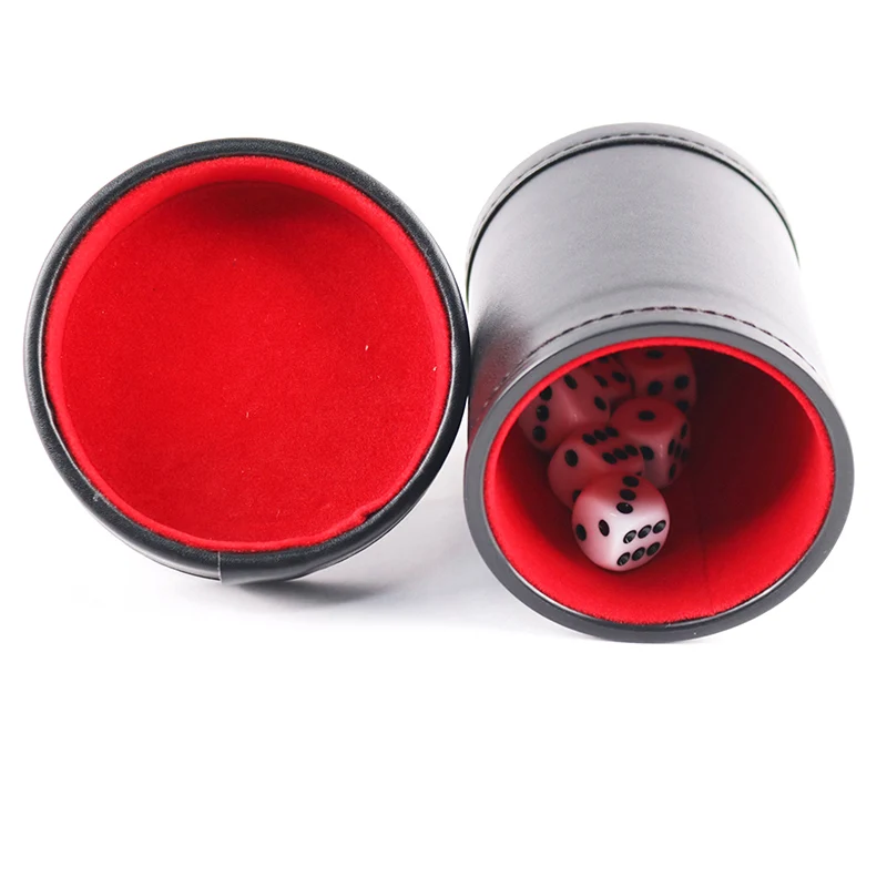 

1X New Black PU Leather Flannel Mute Dice Cups With 5pcs Dices Bar Game Supplies